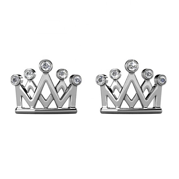 Silver Princess Crown Stud‎ Earrings With Australian Crystals - Picture 1 of 5